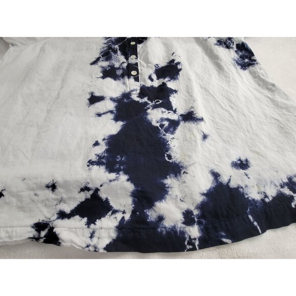 Raquel Allegra Womens Tie-Dye Long Sleeve Button Blouse Blue/White 100% Cotton - Picture 6 of 11
